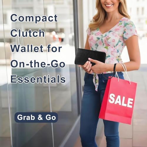 Double Zipper Wallet for Women RFID Blocking Cellphone Wristlet Large Size Multi Card Clutch Purse with Removable Strap, Black - color: Black