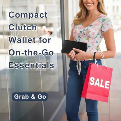 Double Zipper Wallet for Women RFID Blocking Cellphone Wristlet Large Size Multi Card Clutch Purse with Removable Strap, Black - color: Black