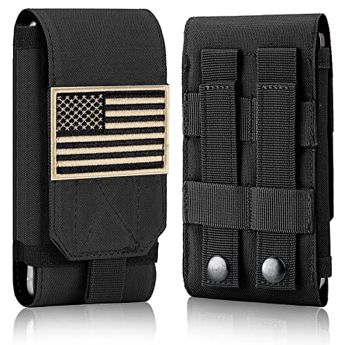 Tactical Molle Phone Case, Heavy Duty Loop Belt Holster Pouch with Flag Patch for iPhone 17 Pro Max/16 Pro Max/16 Plus/16 Pro/16/15 Pro Max/14 Pro Max/13 Pro Max, for Galaxy S24 Ultra - color: Black