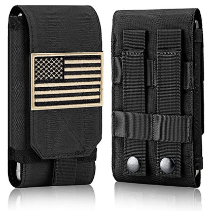 Tactical Molle Phone Case, Heavy Duty Loop Belt Holster Pouch with Flag Patch for iPhone 17 Pro Max/16 Pro Max/16 Plus/16 Pro/16/15 Pro Max/14 Pro Max/13 Pro Max, for Galaxy S24 Ultra - color: Black