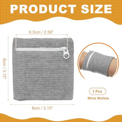 Wrist Wallet Wristband with Zipper, Cotton Wrist SweatBands Sports Absorb Sweat - color: Gray