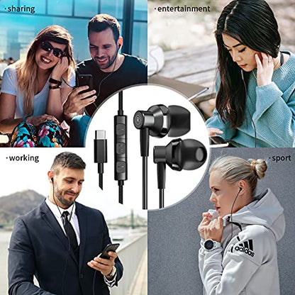 USB C Headphones for iPhone 15 Earbuds HiFi Stereo Type C Wired Earphones with Mic & Remote Control Noise Cancelling for iPhone 16 pro, iPad Pro, Galaxy S23/S22/S21/S20/Ultra Note 10/20