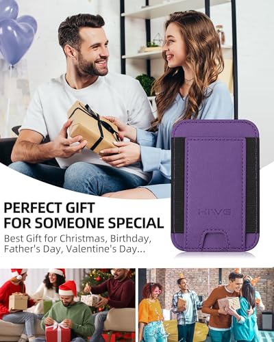 HiWe for MagSafe Wallet, 7 Cards Holder for Phone Case, RFID Blocking - color: Dark Purple Wallet & Black Band