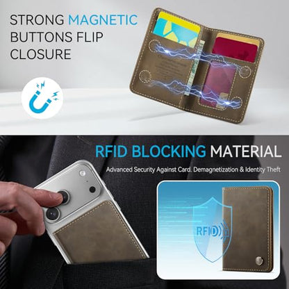 Defencase for Magsafe Wallet Magnetic Card Holder RFID Blocking, R-Brown - color: Retro Brown
