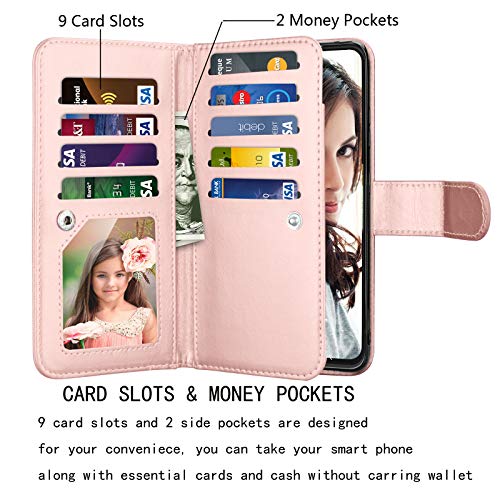 Njjex Wallet Case for Samsung Galaxy S21 5G, For Galaxy S21 Case, [9 Card Slots] PU Leather ID Credit Holder Folio Flip [Detachable] Kickstand Magnetic Phone Cover & Lanyard for Samsung S21 [RoseGold] - color: Rose Gold
