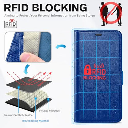 TUCCH Wallet Case for iPhone 17e & iPhone 16e 6.1", Flip Stand, Klein Blue | RFID Blocking, 4 Card Holders, Kickstand, PU Leather, Shockproof TPU Shell, Magnetic Closure, Protective Folio Cover - color: Klein Blue - Textured