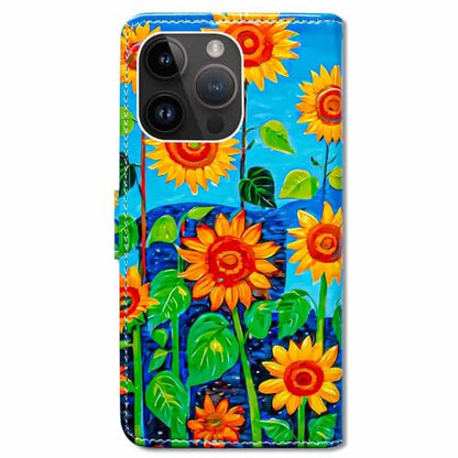 RFID Safe Case for iPhone 15 Pro Max,RFID Blocking,Bee in Sunflower Leather Flip Phone Case Wallet Cover with Card Slot Holder Kickstand for iPhone 15 Pro Max - color: Bee in Sunflower