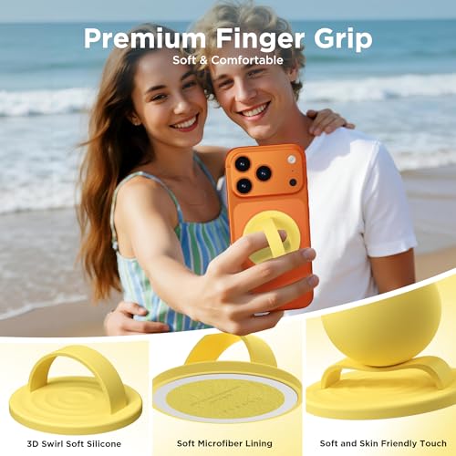 Magnetic Phone Grip Ring, Compatible with MagSafe, Upgraded Liquid Silicone for Secure Comfort, Rotating Finger Loop Ring Grip Holder for iPhone 17/16/15/14/13/12 Pro Max Plus, Yellow - color: Yellow