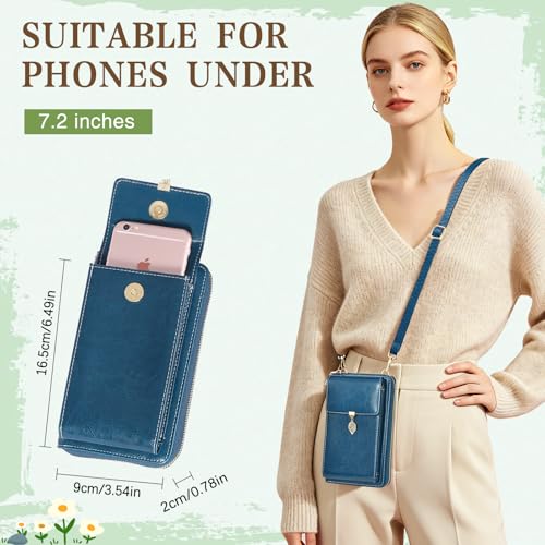 HUANLANG Small Crossbody Phone Bags for Women Cell Phone Purse Wallet | Wallet with Phone Pouch, Small, Leather, Card Slots, RFID Blocking, Anti-theft, Multi Pockets, Detachable Adjustable Strap - color: A-blue