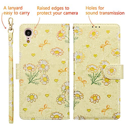 UEEBAI Wallet Case for iPhone XR, PU Leather Phone Case Kickstand RFID Blocking Flip Case with Card Slots Wrist Strap Relief Engraved Pattern Magnetic Closure Folio Case - Yellow Daisy - color: Yellow Daisy