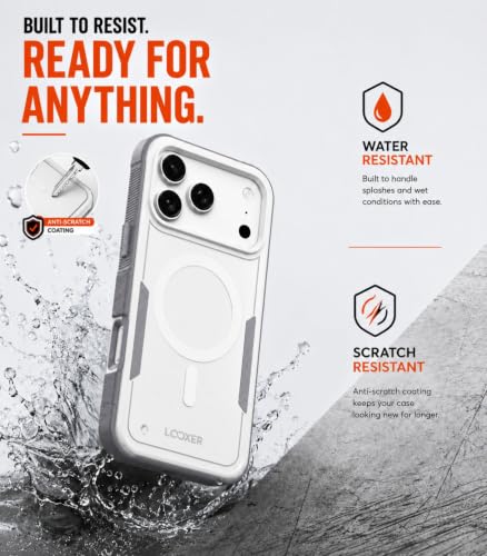 LOOXER® Heavy Duty Rugged Magnetic Case for iPhone 17 Pro (6.3”) | Military Grade Shockproof Protection,MagSafe Compatible+ Tempered Glass Included (White, 17 Pro) - color: White, size: 17 Pro