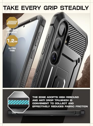 SUPCASE for Galaxy S25 FE Case with Built-in Screen Protector, Black | Invisible Stand, Belt Clip Holster, Charge Port Cover, Military-Grade Protection, Anti-Slip, Shockproof, Unicorn Beetle Pro