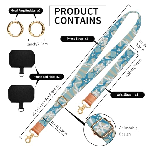 Phone Lanyard Crossbody Wrist Strap, Cute Cell Phone Lanyards for around the Neck Wristlet Wrist Strap - color: Cute Boho Seastars