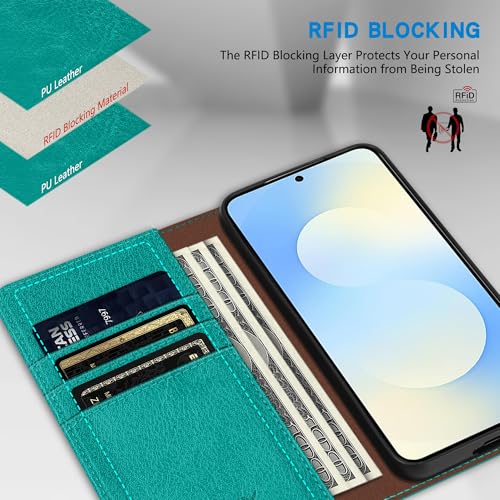 ZZXX for Samsung Galaxy S25 FE Wallet Case with [RFID Blocking] Card Slot Stand Strong Magnetic PU Leather Flip Fold Protective Phone Case for Samsung Galaxy S25 FE Case Wallet(Lake Blue-6.7 inch) - color: Lake Blue