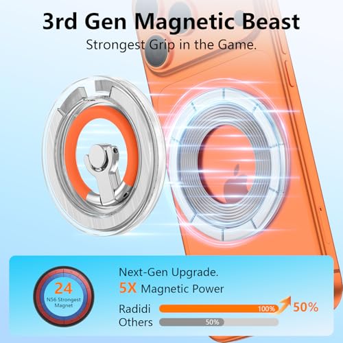 Magnetic Phone Ring Holder for MagSafe,360° Rotation Cell Phone Grip Stand - color: Orange