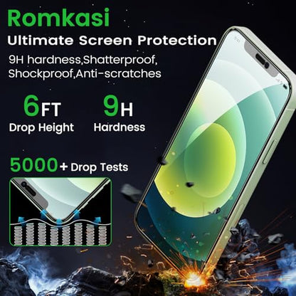 Romkasi 3 Pack Privacy Screen Protector for iPhone 12 6.1 Inch with 3 Pack Camera Lens Protector, Anti Spy Tempered Glass Film, Anti-Scratch, Touch Sensitive, Case Friendly - color: iPhone 12