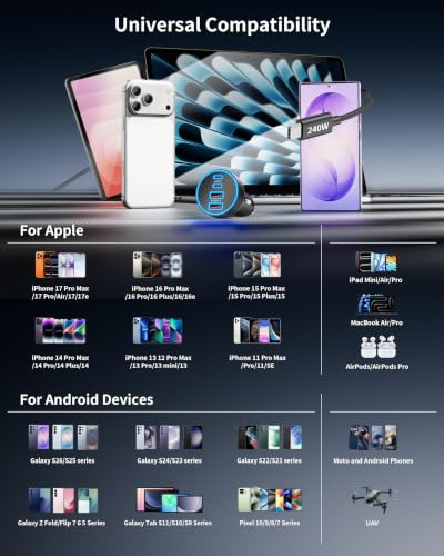iPhone Duo/18 Pro Max/18 Pro Car Charger, 90W 4-Port Fast USB C Car Charger