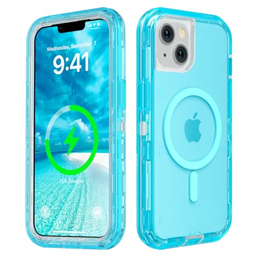 Follaroma Magnetic for iPhone 14 Plus Case,Heavy Duty Phone Cases,Blue,6.7" | Compatible with MagSafe, Heavy Duty Shock proof Protection, Military-Grade Anti-Drop, Dual Layer Transparent Protective Cover - color: Blue, size: iPhone 14 Plus 6.7''