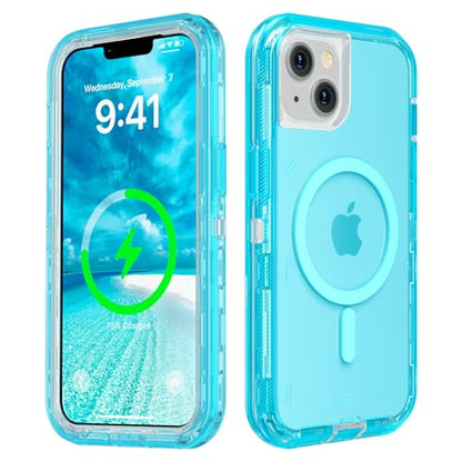 Follaroma Magnetic for iPhone 14 Plus Case,Heavy Duty Phone Cases,Blue,6.7" | Compatible with MagSafe, Heavy Duty Shock proof Protection, Military-Grade Anti-Drop, Dual Layer Transparent Protective Cover - color: Blue, size: iPhone 14 Plus 6.7''