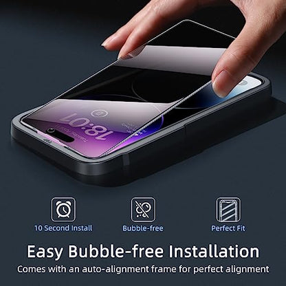 Ruwa Privacy Screen Protector for iPhone 14 Pro Max [3-Pack] [6.7 Inch] Display Tempered Glass Film with Easy Installation Alignment Frame, 9H Hardness, Scratch Resistant, Case Friendly, Full Coverage - size: for iPhone 14 Pro Max-6.7 inch 3-Pack