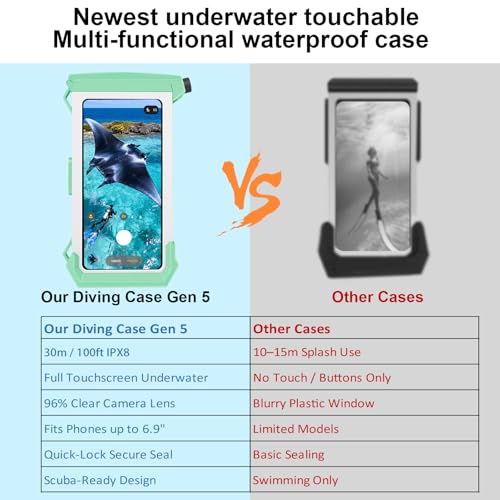 100FT/30M Gen 5 Diving Phone Case, Full Touchscreen Underwater Housing for iPhone 17-12 Pro Max & Samsung Galaxy S26 - S21, IPX8 Scuba Photo/Video Waterproof Case - color: Black_Grey