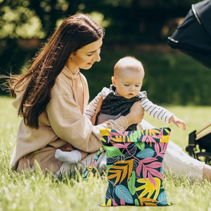 Palm Leaf Wet Dry Bags for Diaper Waterproof Swimsuit Washable Reusable Bag for Beach Diapers Dirty Yoga Gym Clothes Plant Gifts for Women Men Friend - color: Leaf4