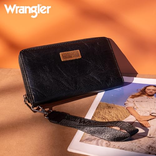 Wrangler Womens Wallet Wristlet Wallets for Women Large Capacity Women's Wallets Black Wallet Credit Card Holder for Women Men - color: A-Black