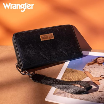Wrangler Womens Wallet Wristlet Wallets for Women Large Capacity Women's Wallets Black Wallet Credit Card Holder for Women Men - color: A-Black