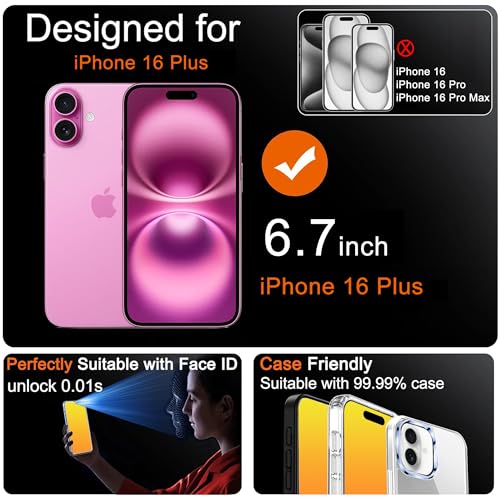 2 Pack for iPhone 16 Plus Privacy Screen Protector (Gold)