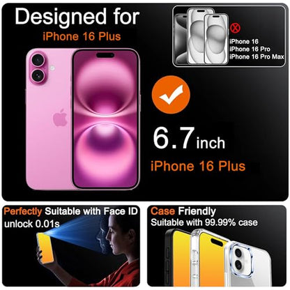 2 Pack for iPhone 16 Plus Privacy Screen Protector (Gold)