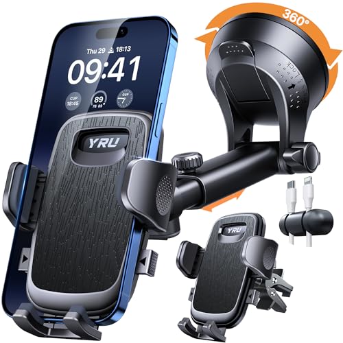 【2026 BEST & Military-Grade】360° Rotatable Suction Car Phone Holder Mount 【100+LBS Safest Strongest & Patent Certs】Dashboard Windshield Vent Truck Stand for iPhone 18 17 Pro Max Samsung, Matt Black - color: Matt Black