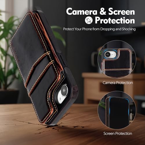 SkyEagle Compatible with MagSafe iPhone 17e / 16e Case Wallet,Coffee | Magnetic Clasp,RFID Blocking,PU Leather,Flip Folio Shockproof Phone Cover,with Credit Card Slots & Kickstand for Men & Women - color: Coffee