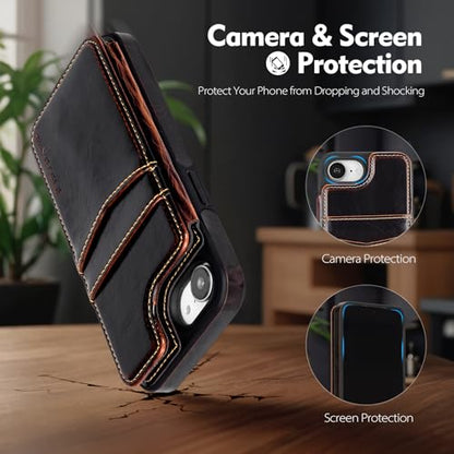 SkyEagle Compatible with MagSafe iPhone 17e / 16e Case Wallet,Coffee | Magnetic Clasp,RFID Blocking,PU Leather,Flip Folio Shockproof Phone Cover,with Credit Card Slots & Kickstand for Men & Women - color: Coffee