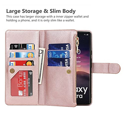 iCoverCase for Samsung Galaxy S23 Ultra Wallet Case with Card Holder, Kickstand Feature PU Leather Case with Adjustable Crossbody Lanyard Magnetic Clasp Zipper Pocket Flip Cover (Rose Gold) - color: Rose Gold, size: Galaxy S23 Ultra