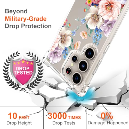 Hungo Galaxy S24 Ultra Case Floral Flower Cute Clear Design, Girly for Women Girls Floral Transparent Case Compatible with Samsung Galaxy S24 Ultra Beautiful Carnation - color: Beautiful Carnation