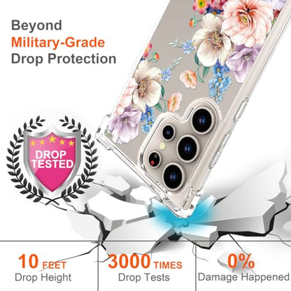 Hungo Galaxy S24 Ultra Case Floral Flower Cute Clear Design, Girly for Women Girls Floral Transparent Case Compatible with Samsung Galaxy S24 Ultra Beautiful Carnation - color: Beautiful Carnation