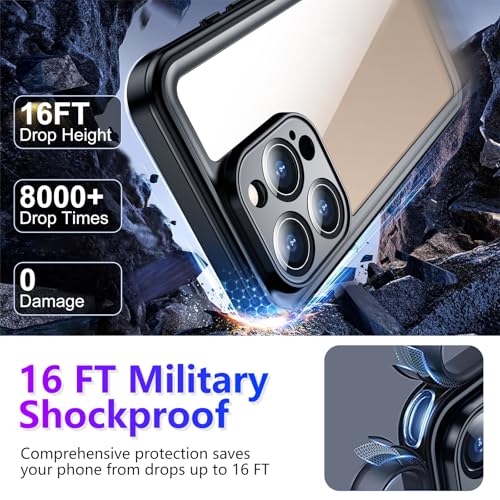 Compatible with iPhone 16 Pro Max Case Waterproof, Built-in Screen & Camera Protector IP68 Underwater Full Body 16FT Military Dropproof Shockproof Phone Case 6.9"-Black/Clear - color: Black, size: iPhone 16 Pro Max