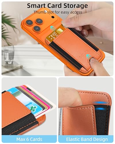 HiWe for MagSafe Wallet, 7 Cards Holder for Phone Case, RFID Blocking - color: Cosmic Orange Wallet - Black Band