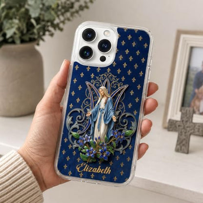 Virgin Mary Blue Lily Blessing - Personalized Clear Silicone Phone Case