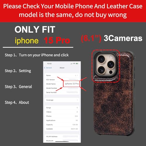 Wallet Real Leather Case Compatible with iPhone 15 Pro 6.1" | Genuine Leather,Shockproof, Anti-Fall Case,Flip Cover,with Card Slot,Double Magnetic Buckle,Kickstand,RFID Blocking Coffee - color: Brown Coffee, size: 6.1"-15 Pro