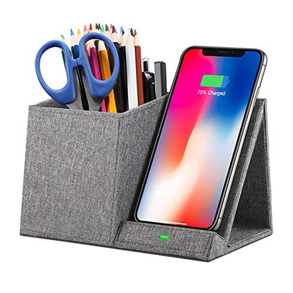 COSOOS Fast Wireless Charger with Desk Organizer, Desk Phone Charger Compatible with 12/12 Pro/12 Pro Max/12 Mini/SE /11/11 Pro Max/XS, Galaxy S20/S20+/S10/Note 10/Note 9/(No AC Adapter) - color: Grey
