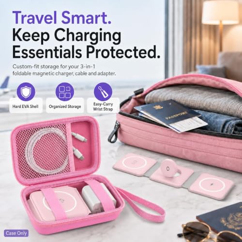 ANKHOH Travel Case for Iseyyox//for QUZUDN/for UCOMX 3in 1 Wireless Charger - color: Pink