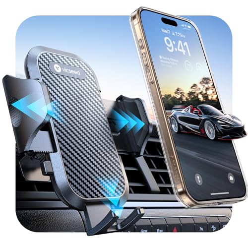 VICSEED 2026 Upgrade Ultra Stable Car Phone Holder Mount [Never Fall Off & Won't Break] Universal Air Vent Phone Mount for Car Easy Clamp Phone Holders for Your Car for iPhone 18 Pro Max 17 16 15 14 - color: Black