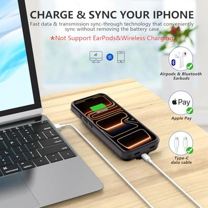 BOPPS Battery Case for iPhone 17 Pro with Stand【Support Carplay】 Slim Powerful 8500mAh Portable Charger Case 360°Protection Rechargeable Extended Charging case for iPhone 17 Pro Black