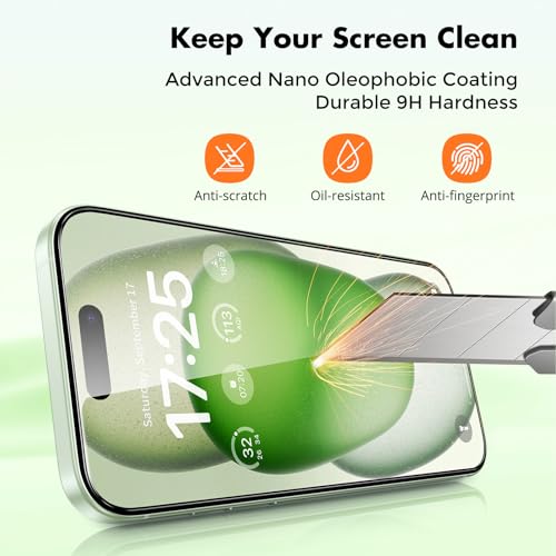 UNBREAKcable 3-Pack Screen Protector for iPhone 15 Plus Tempered Glass | Shatterproof, Easy Install, 9H Hardness, 99.99% HD Clear, Bubble-Free, Anti-Fingerprint, Scratch Resistant, Case Friendly - size: iPhone 15 Plus