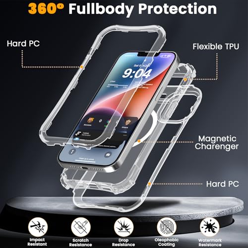 WRJ Magnetic Clear for iPhone 13 Case,iPhone 14 Case,[Compatible with MagSafe][Military Grade Drop Protection] Transparent Full Body Shockproof Protective Phone Case-Clear - color: Clear, style: Transparent