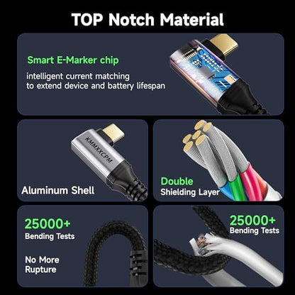 6.6FT USBC Extension Cable Right Angle Compatible with Thunderbolt 4/3,USB4 40Gbps Data Transfer,90 Degree USB C Male to Female Cable,Type C Extension 240W Fast Charging,8K/4K Video Display. - size: 6.6FT