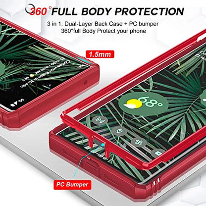 LeYi for Google Pixel 6 Pro Case: Case for Pixel 6 Pro with Slide Camera Cover, 360 Full Body Military-Grade Phone Case with Kickstand for Pixel 6 Pro, Red - color: Red