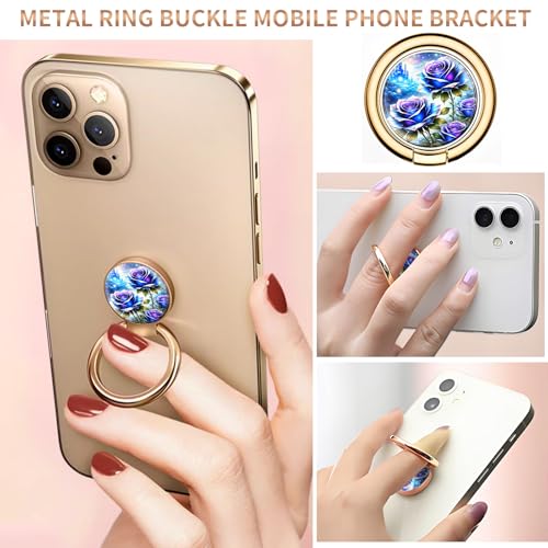 Cell Phone Ring Holder, Cute Metal Phone Grip Stand Finger Ring Kickstand, Flexible 360°Rotation Phone Tablet Case Accessories Compatible with Most Phones Blue Roses Castle - color: Blue Roses Castle