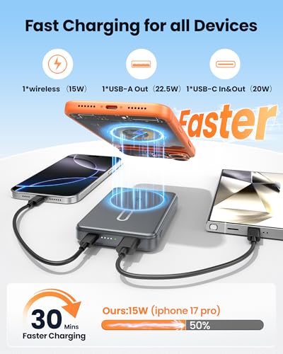 for Magsafe Battery Pack 12000mAh Magnetic Power Bank Portable Charger USB C 20W Fast Charging Wireless Charger Travel Essential for iPhone 16/15/14/13/12 Series Grey - color: Grey